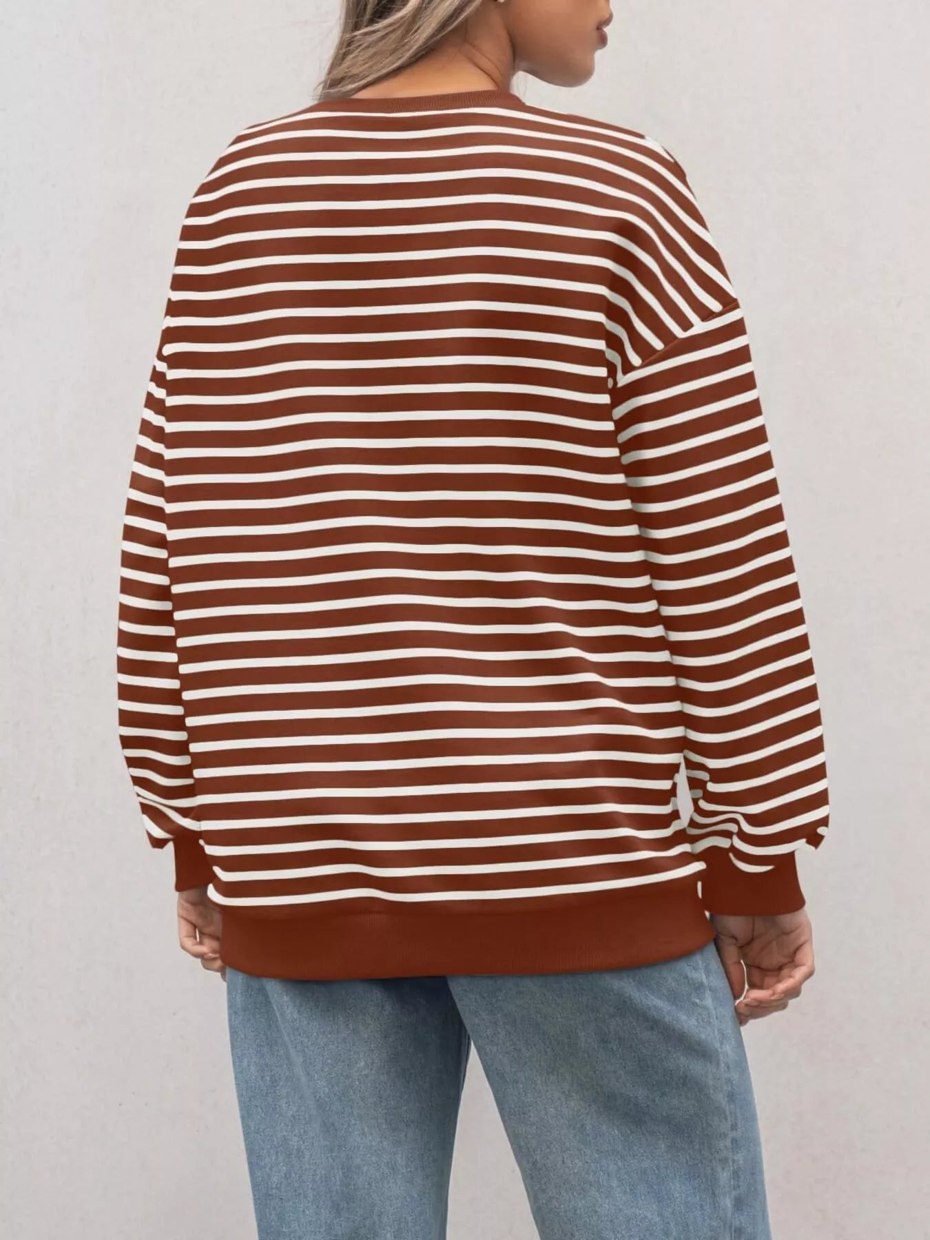 Striped Round Neck Oversized Casual Sweatshirt