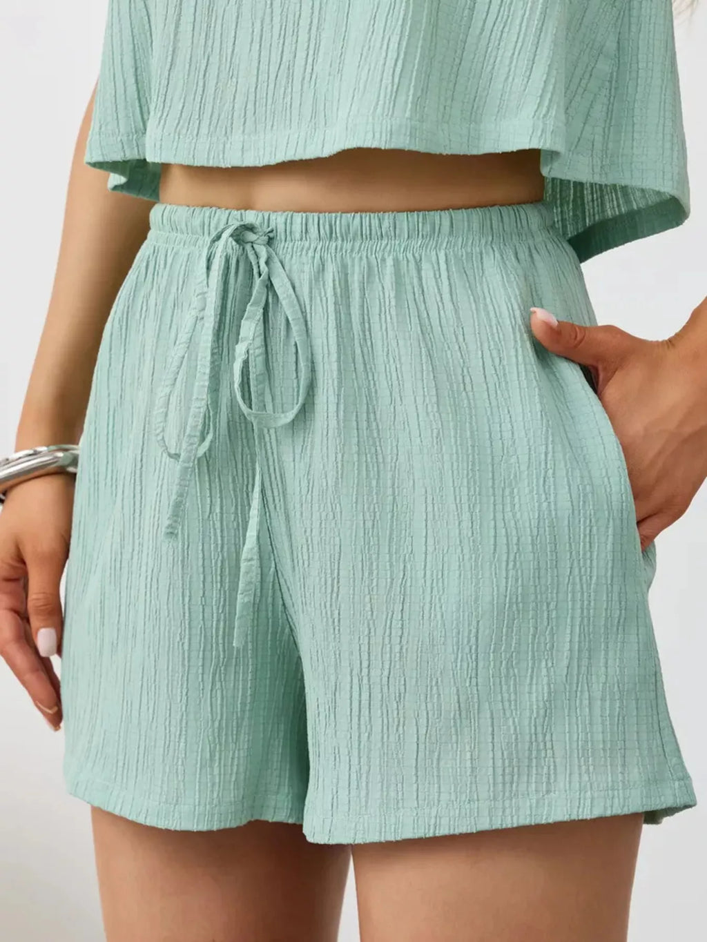Textured Round Neck Tank and Shorts Set