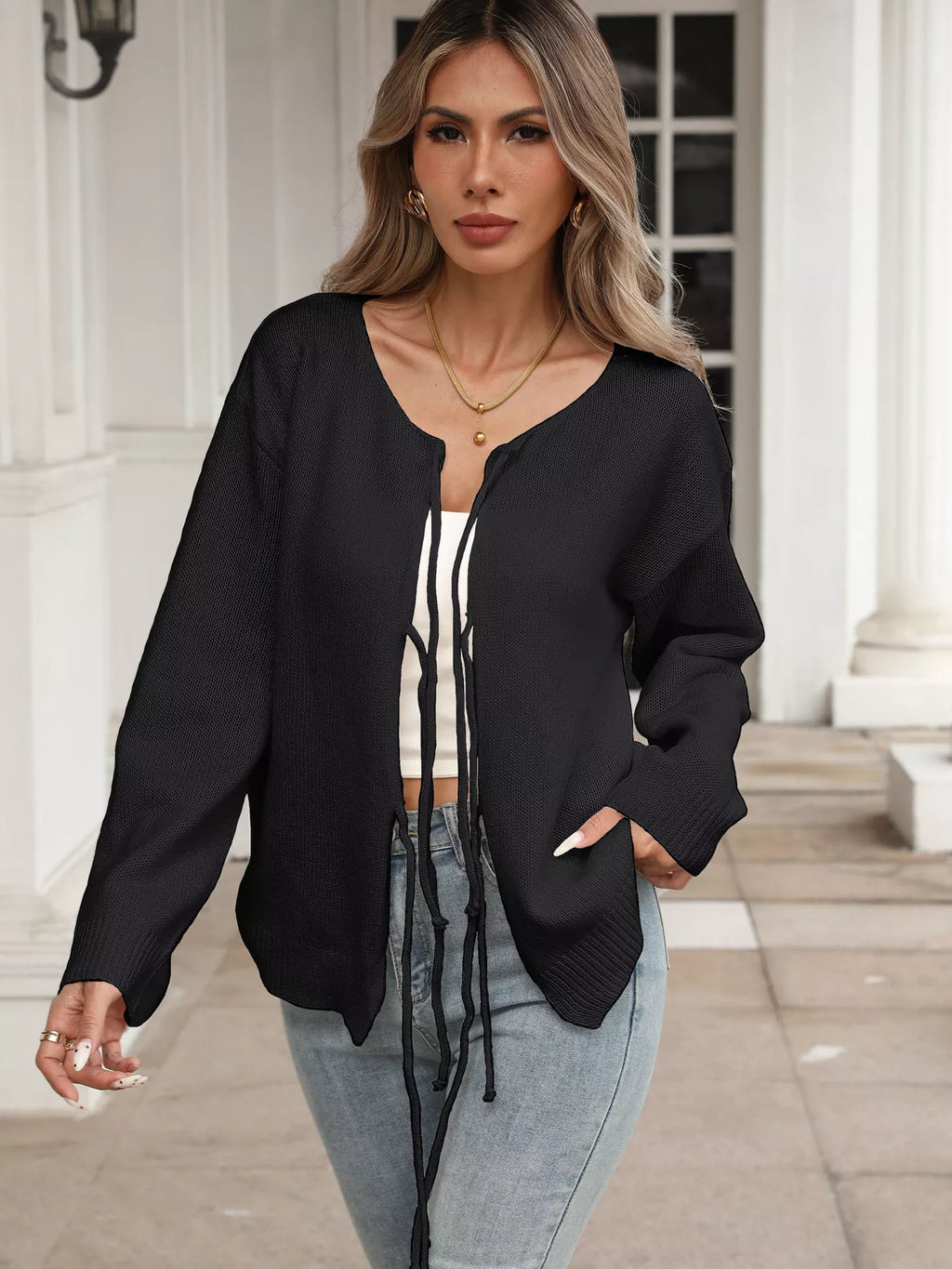 Tie-Front Long Sleeve Cardigan