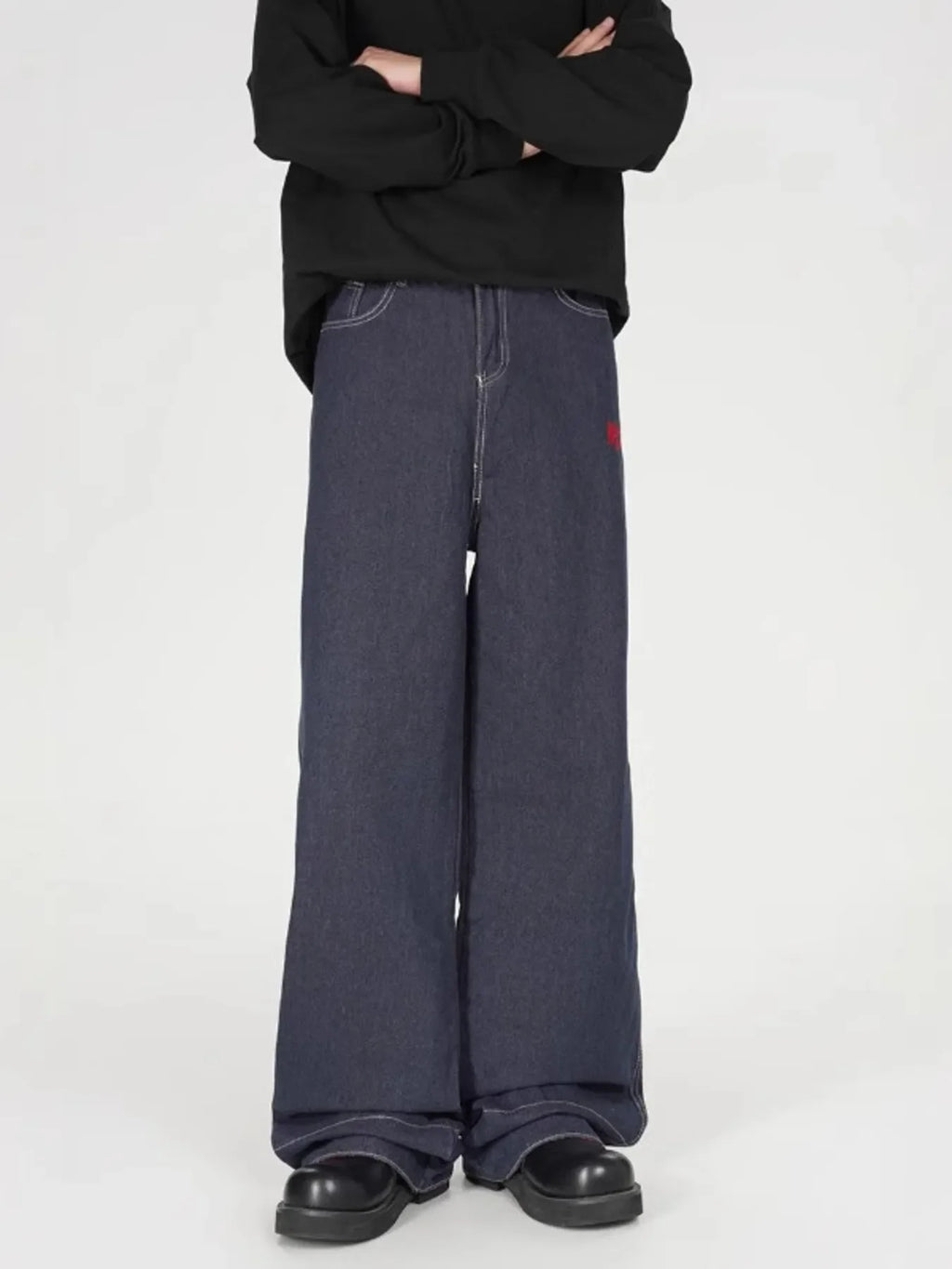 Men's Plaid Pocket Wide Leg Jeans