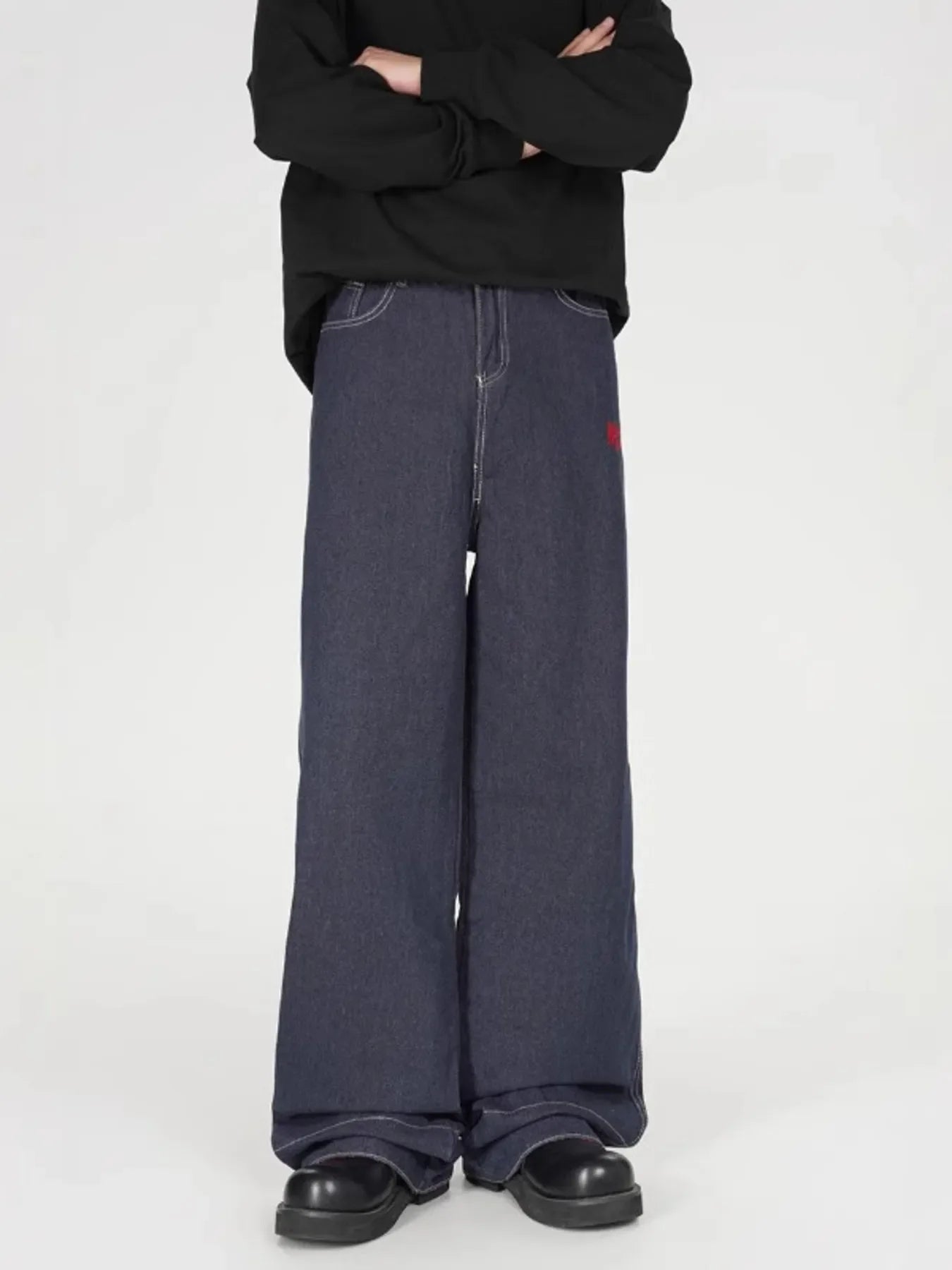 Men's Plaid Pocket Wide Leg Jeans