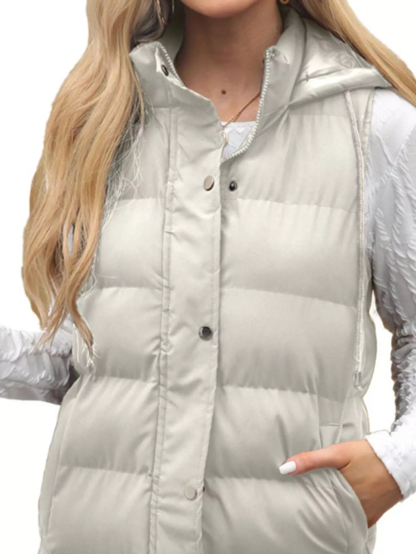 Full Size Snap Down Hooded Padded Longline Vest Coat Plus Size