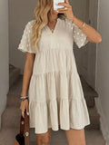 Casual Tiered Mini Dress with Swiss Dot Sleeves