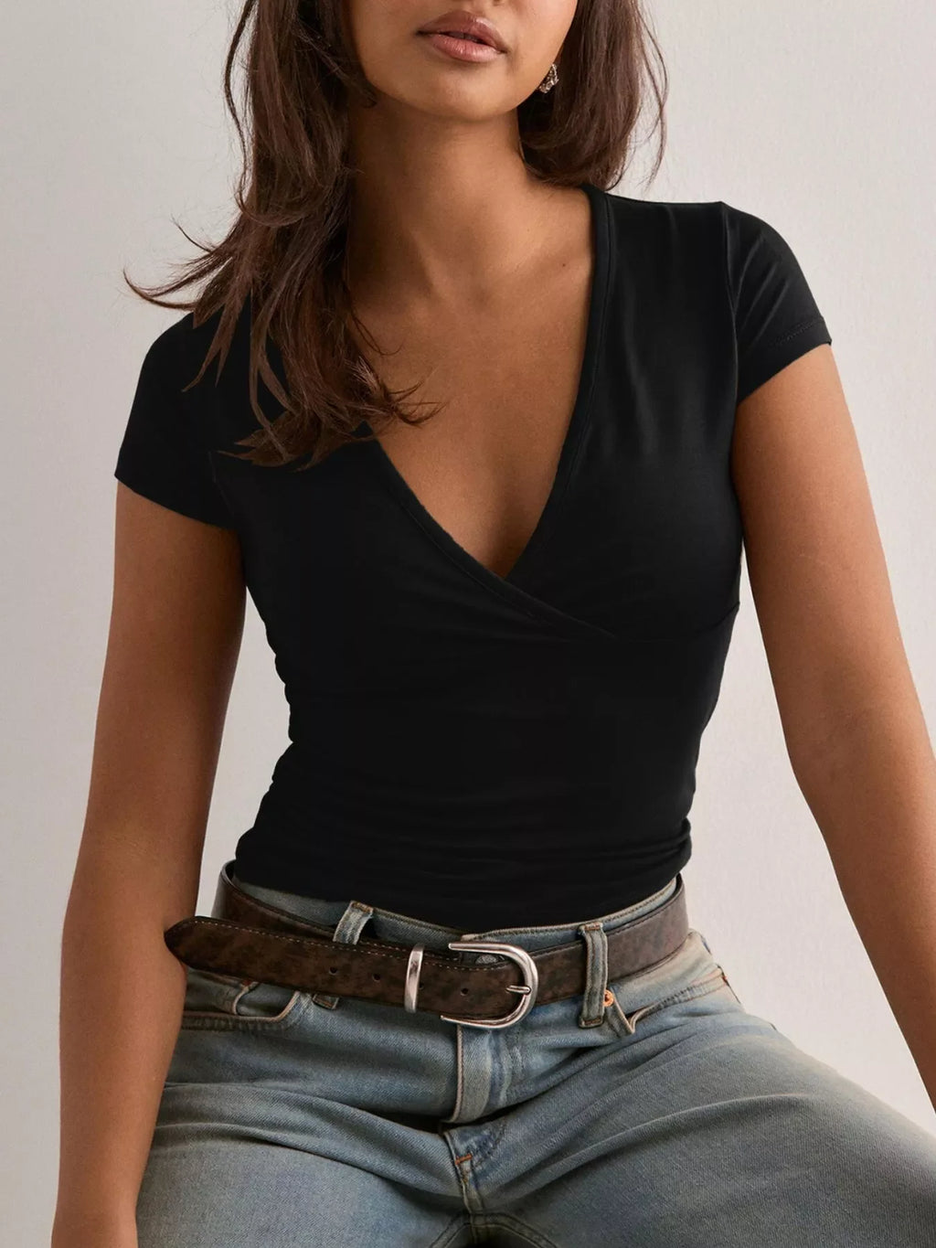 Ruched Short Sleeve Fitted T-Shirt