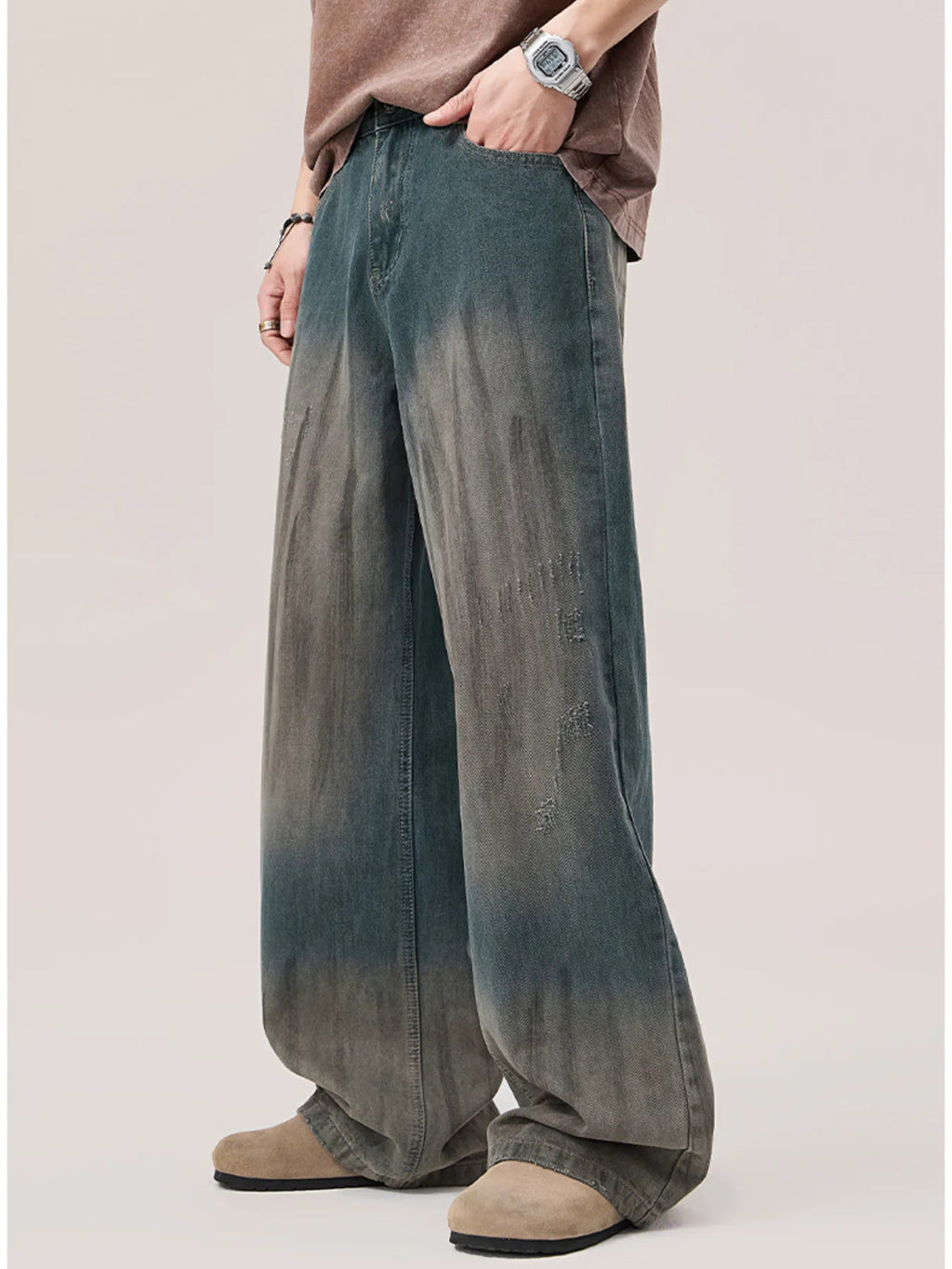 Men's Gradient Wash Wide Leg Jeans