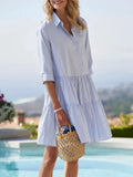 Full Size Tiered Striped Mini Shirt Dress Plus Size