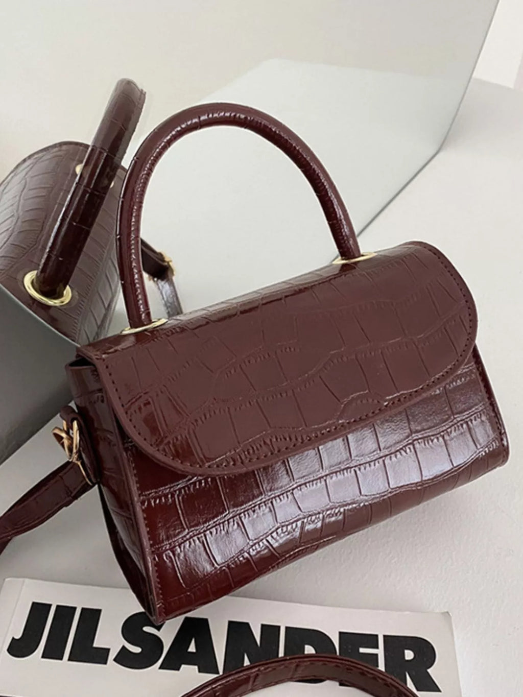 Crocodile Pattern Top Handle Crossbody Bag
