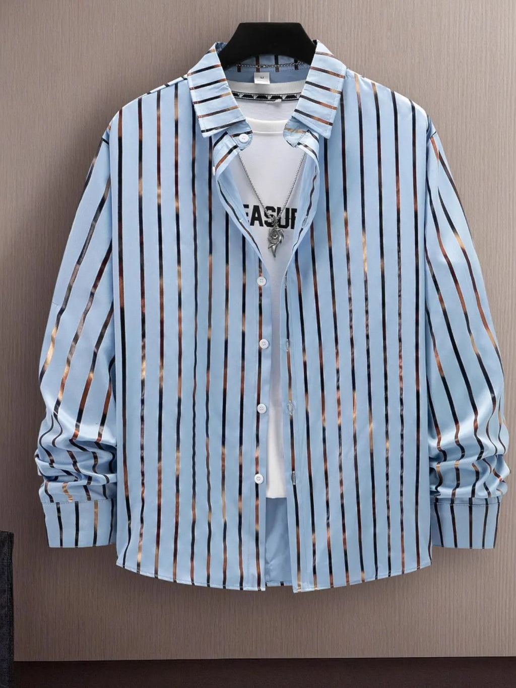 Men's Full Size Striped Button Up Long Sleeve Shirt Plus Size
