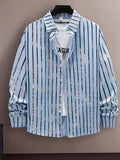 Men's Full Size Striped Button Up Long Sleeve Shirt Plus Size