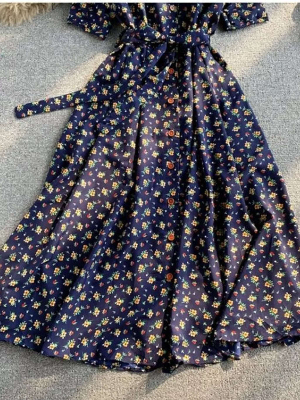 Floral Print V-Neck Midi Dress