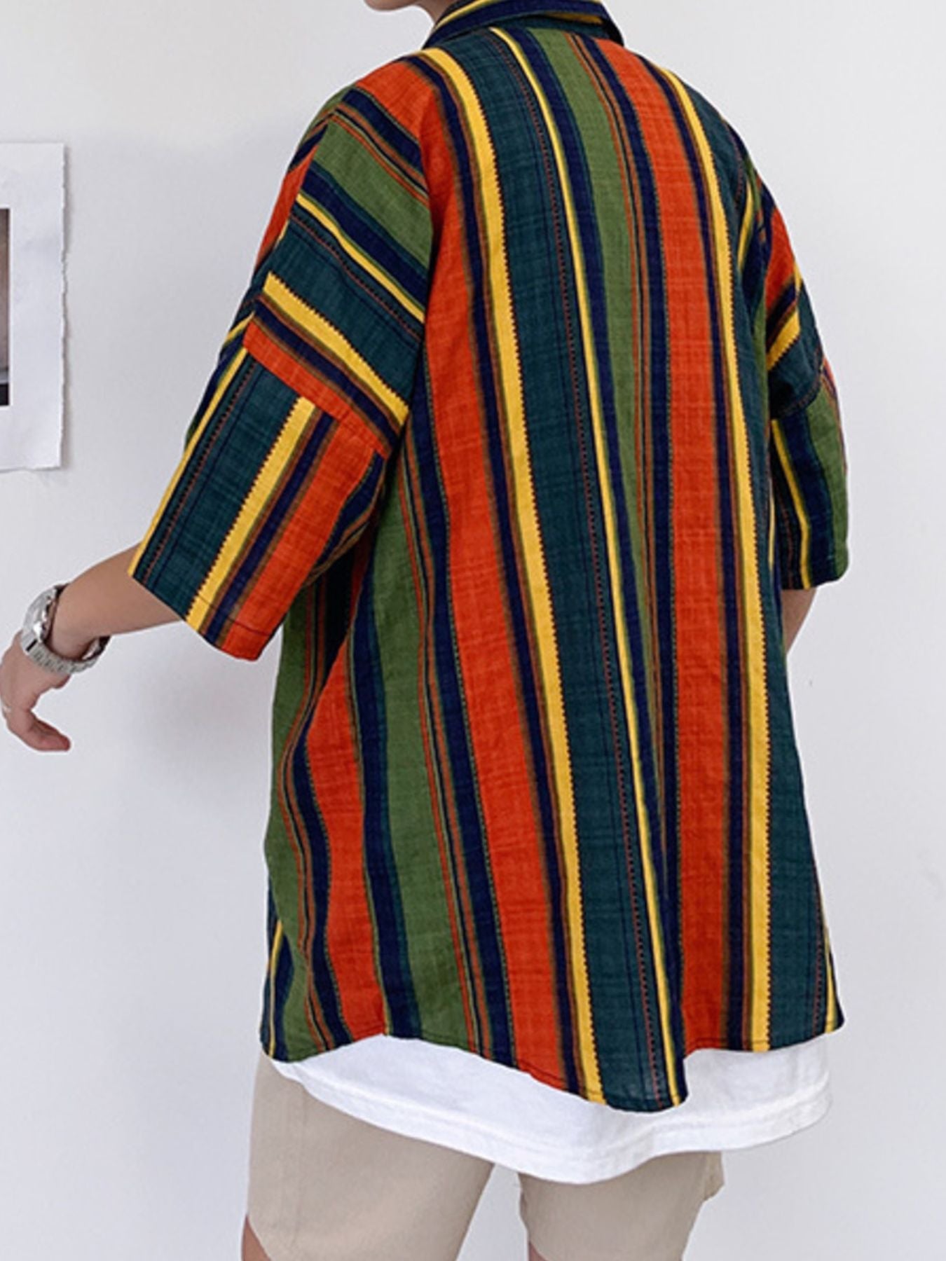 Men's Plus Size Striped Half Sleeve Shirt