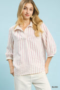 Umgee Striped Collared Neck Blouse