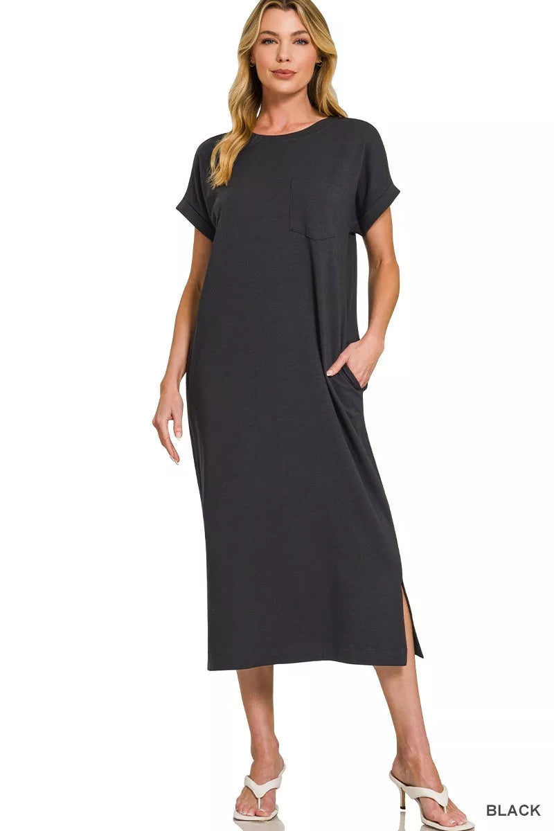 Zenana Round Neck Short Sleeve Midi Dress