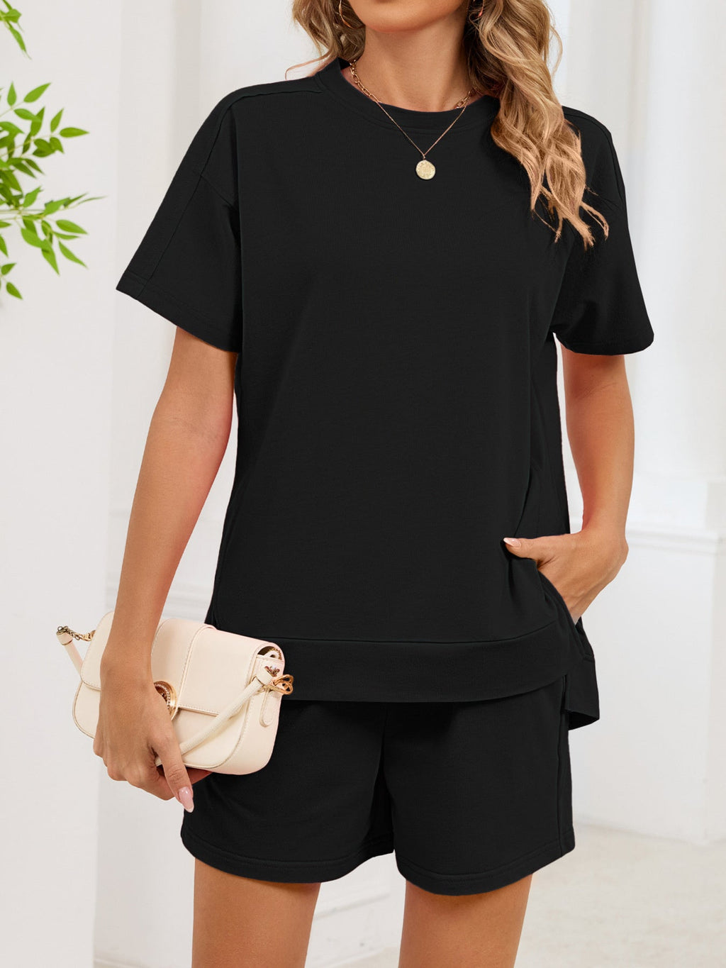 Round Neck Short Sleeve T-Shirt and Shorts Set