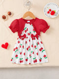 Children's Cherry Print Bow Decor Dress