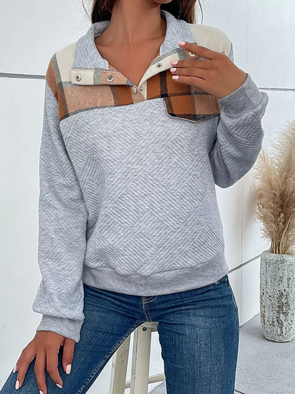 Color Block Texture Long Sleeve Sweatshirt