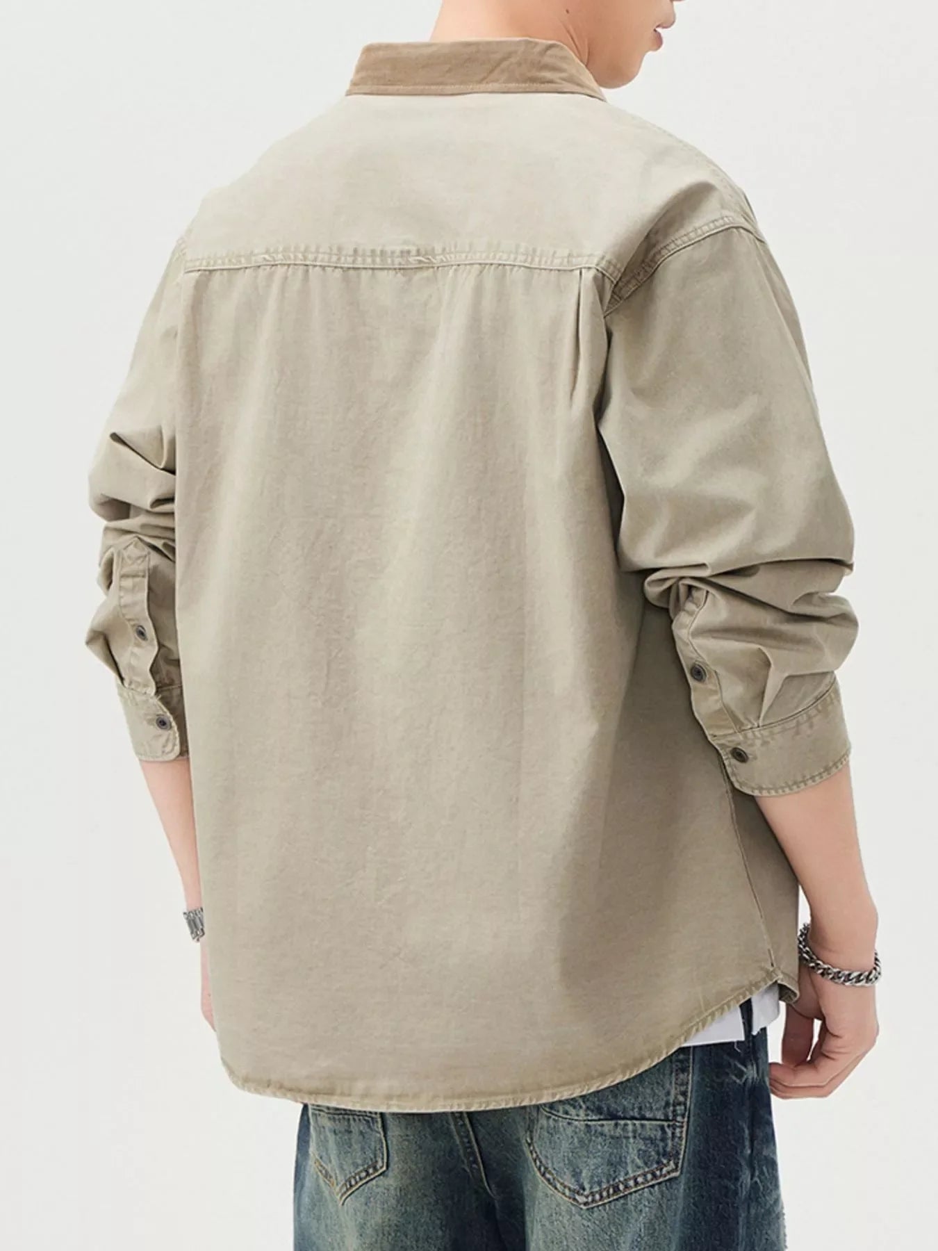 Men's Plus Size Button Up Shacket with Dual Chest Pockets