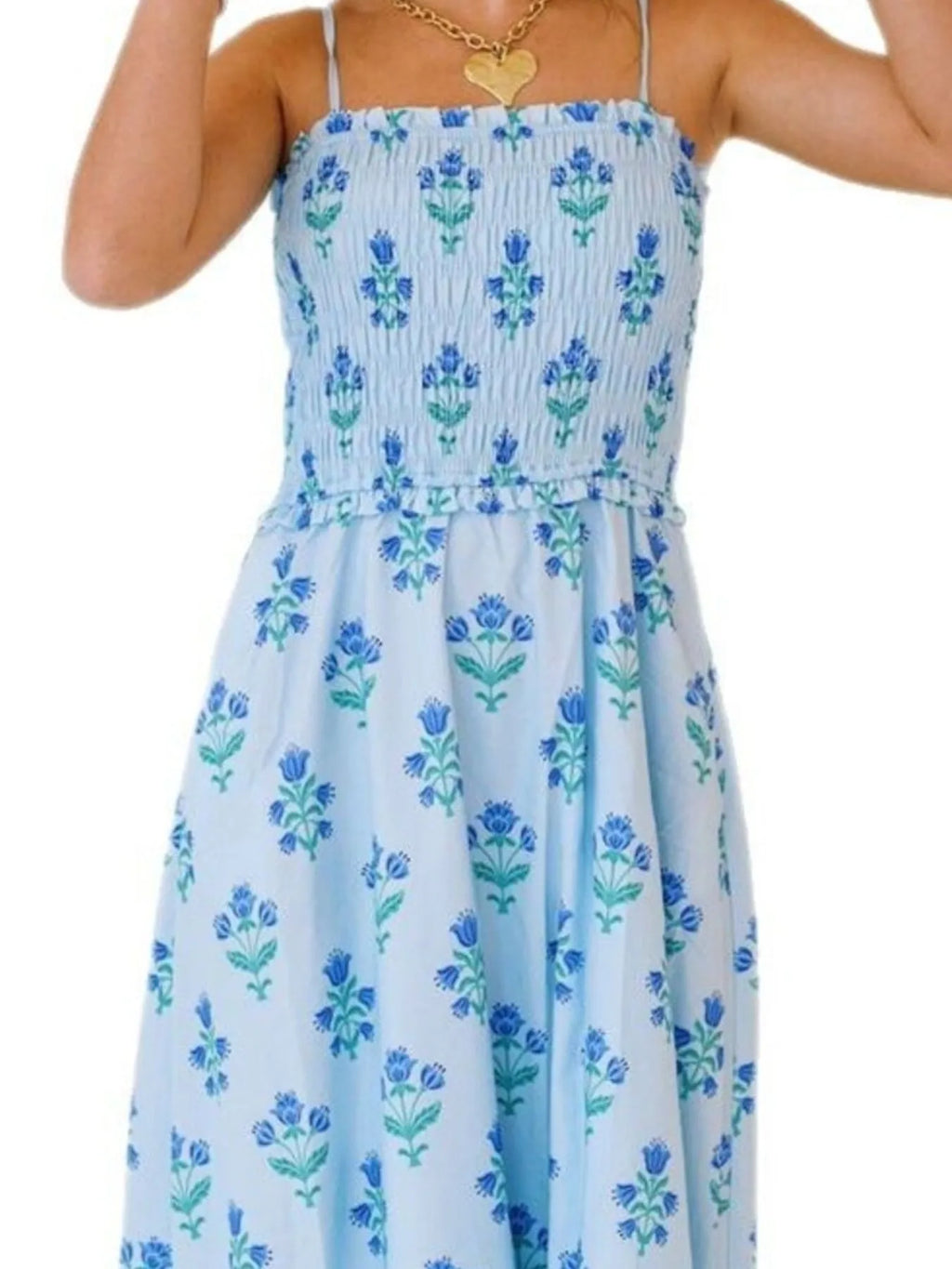 Floral Smocked Adjustable Strap Midi Cami Dress