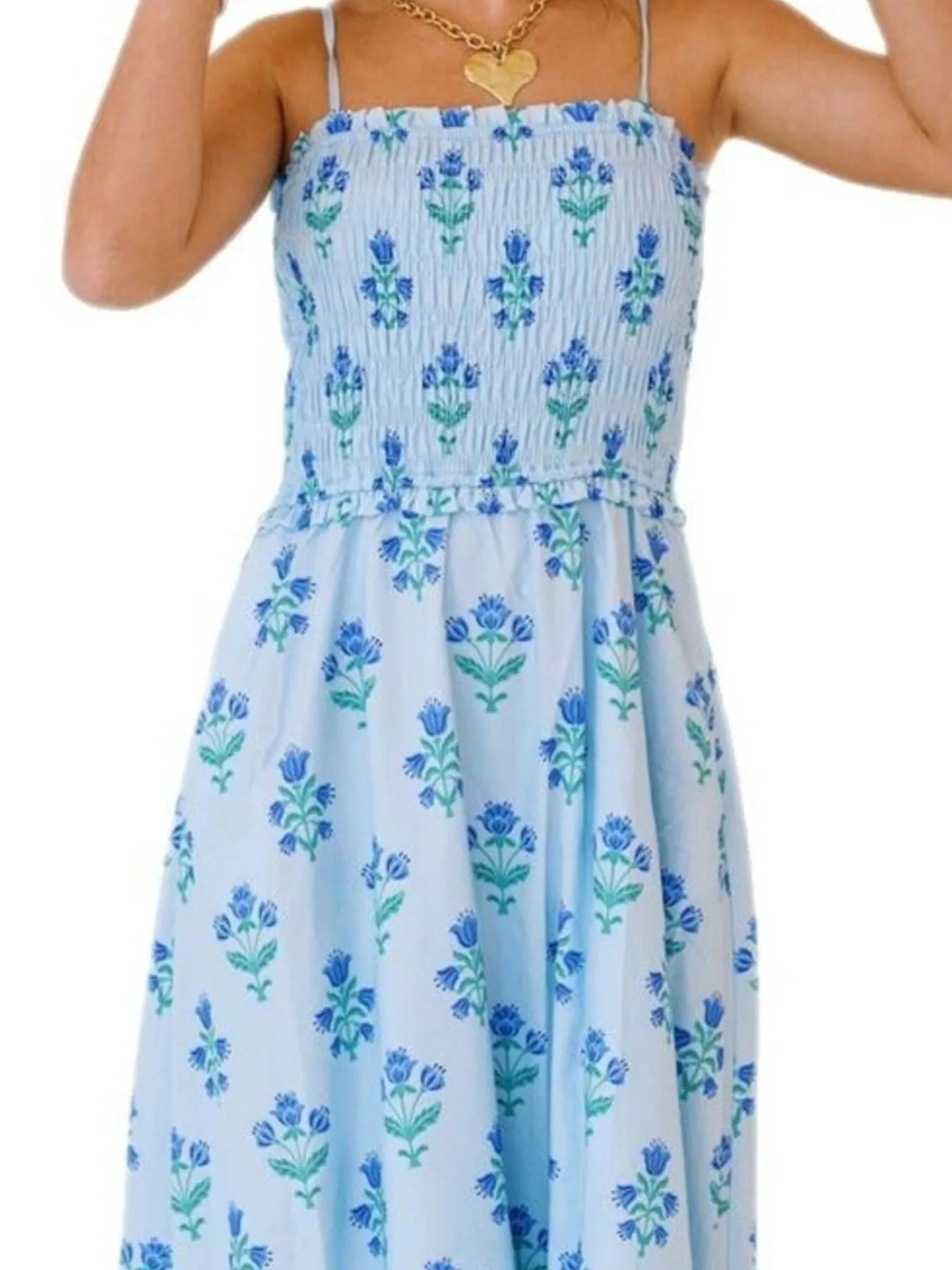Floral Smocked Adjustable Strap Midi Cami Dress