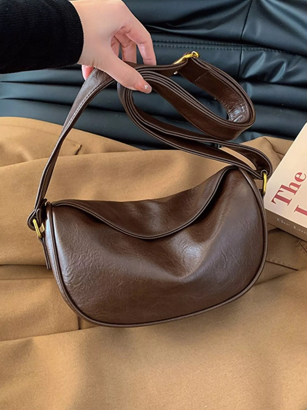 Elegant PU Leather Crescent Crossbody Bag