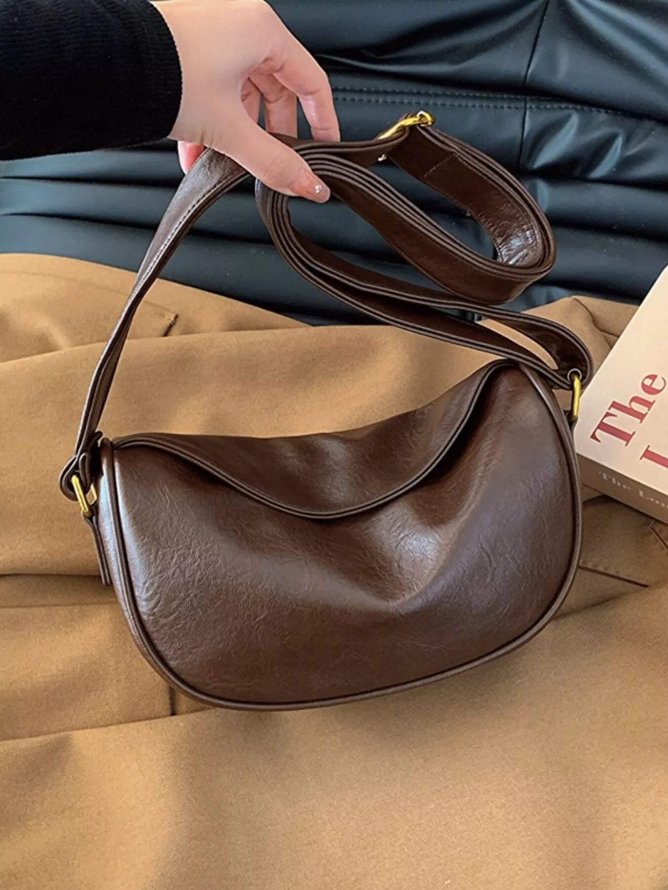 Elegant PU Leather Crescent Crossbody Bag