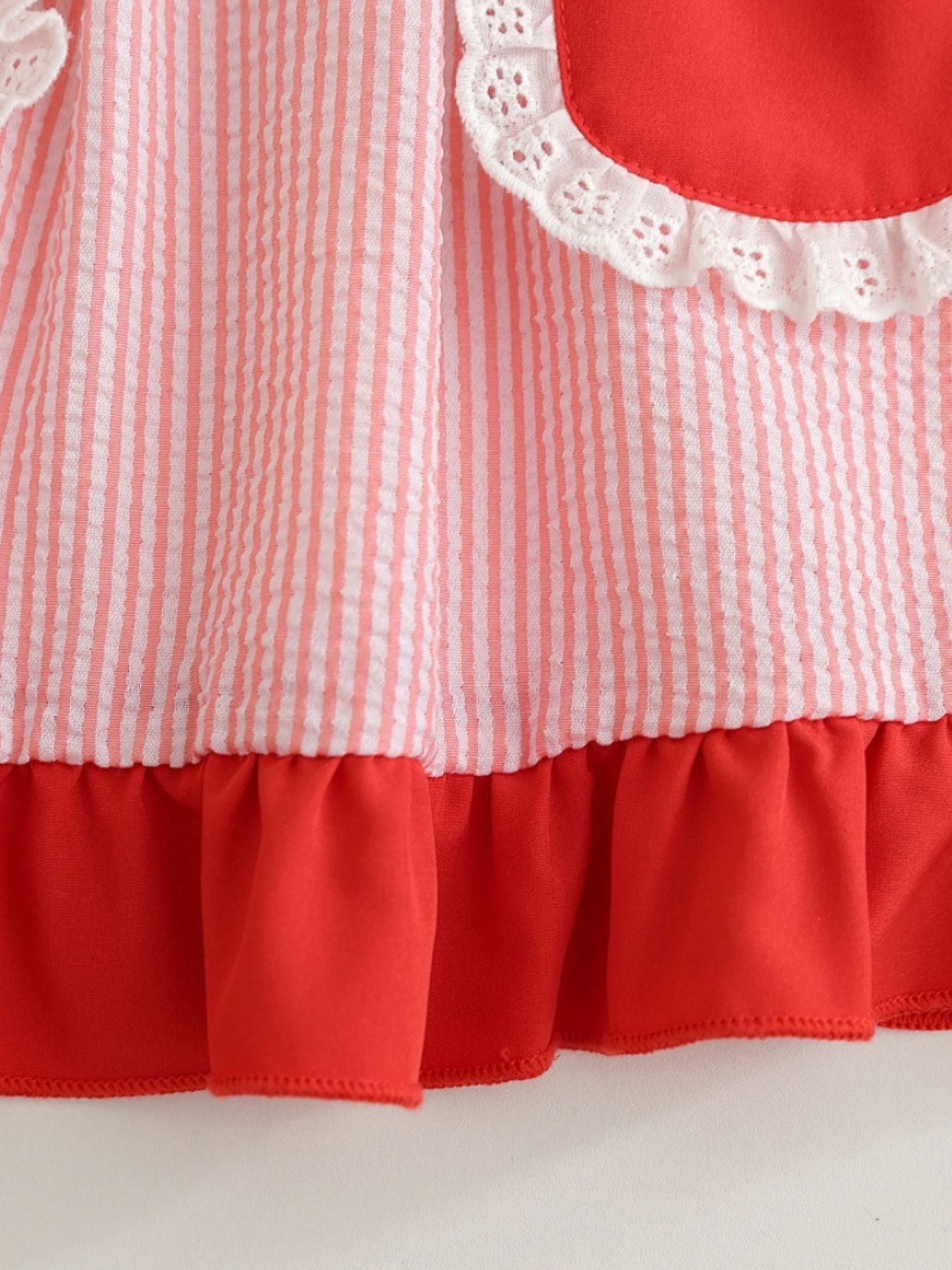Children's Fruit Embroidered Striped Short Sleeve Dress