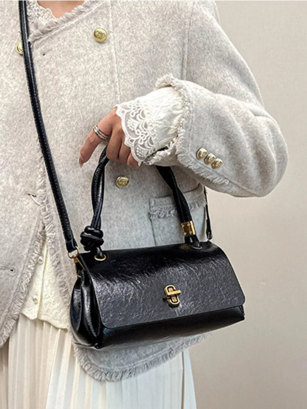 Twisted Handle Flap Crossbody Bag