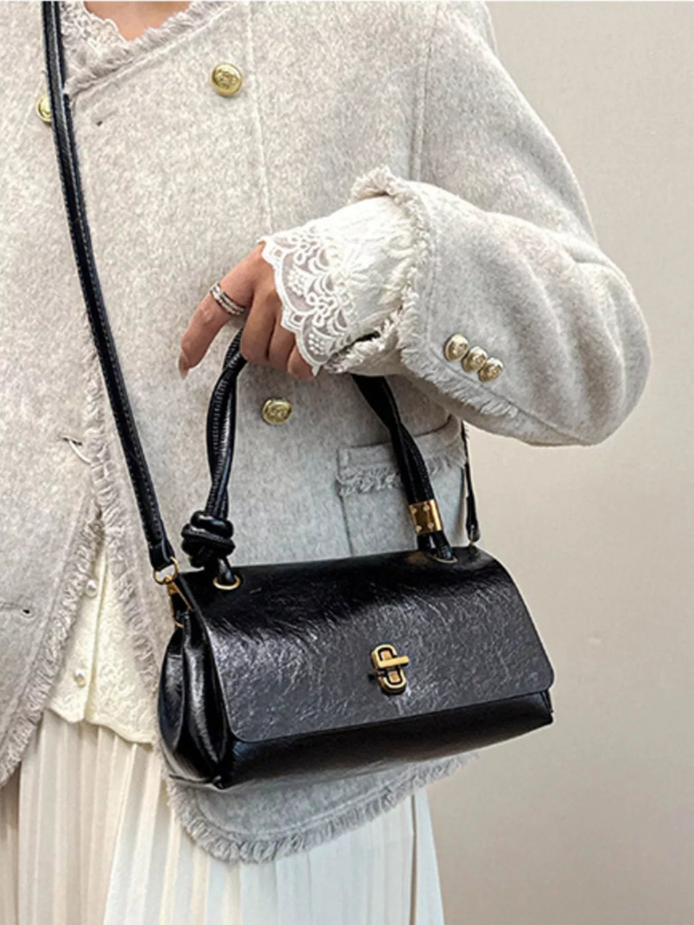 Twisted Handle Flap Crossbody Bag
