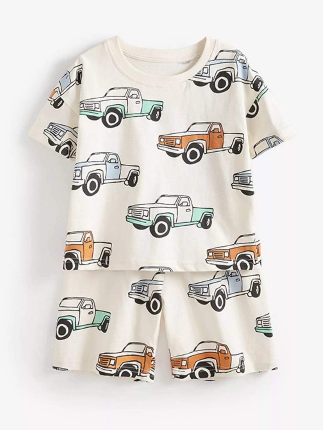 Children's Truck Print Round Neck Tee and Shorts Set
