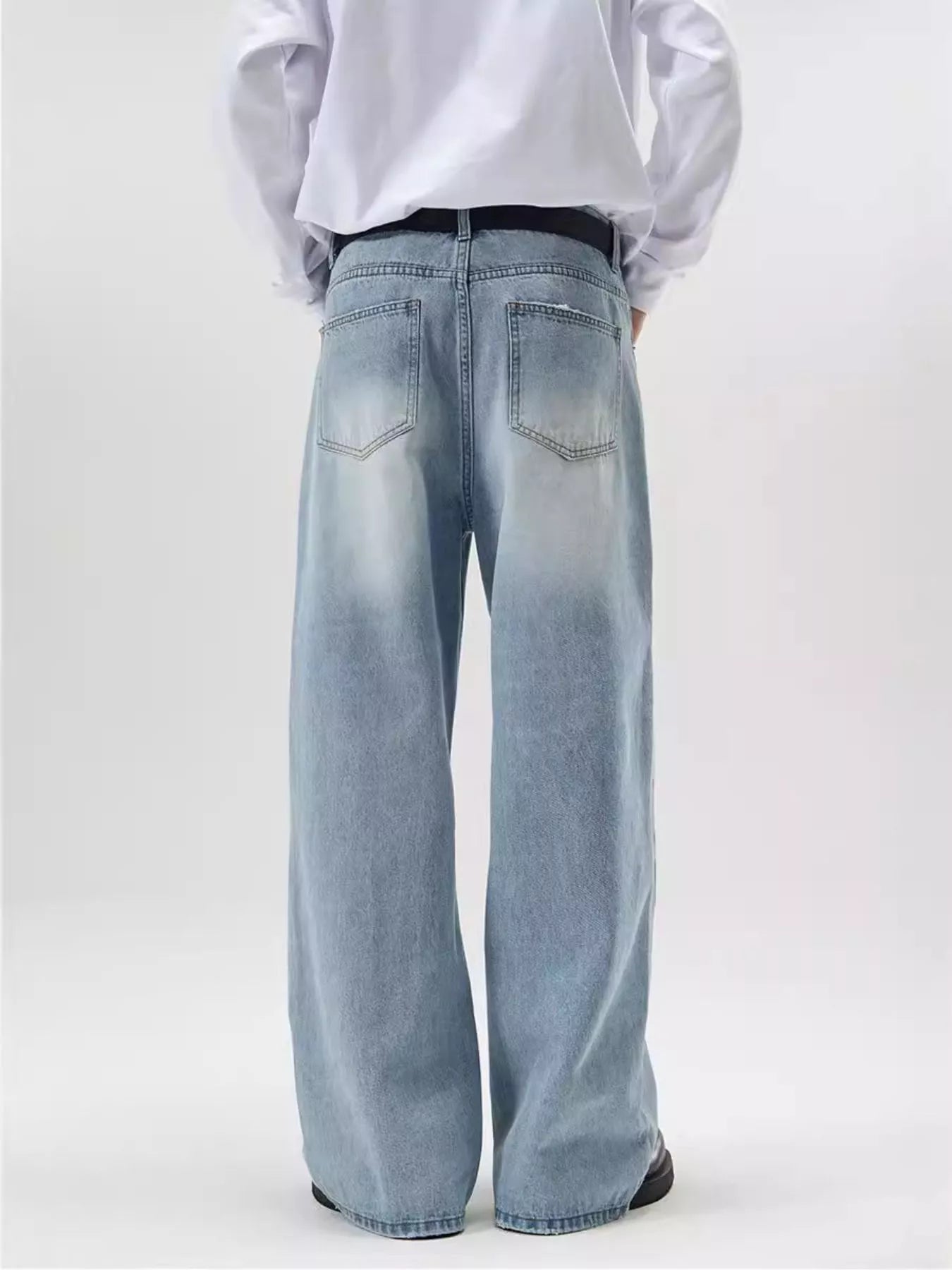 Men's Full Size Wash Wide Leg Jeans Plus Size