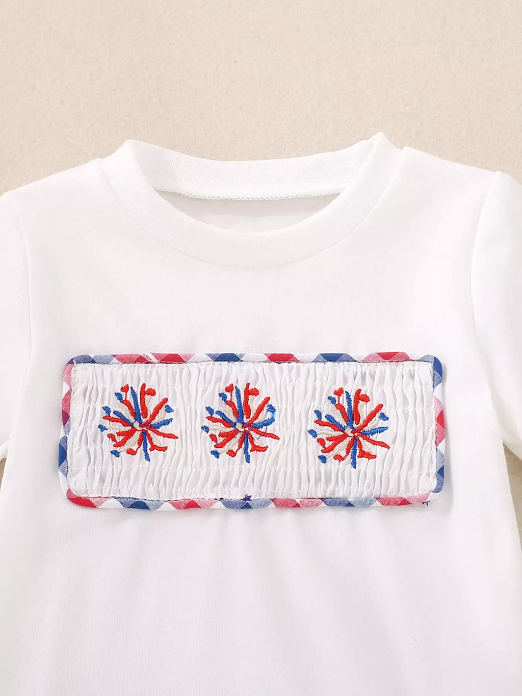 Children's Fireworks Round Neck Tee and Plaid Shorts Set