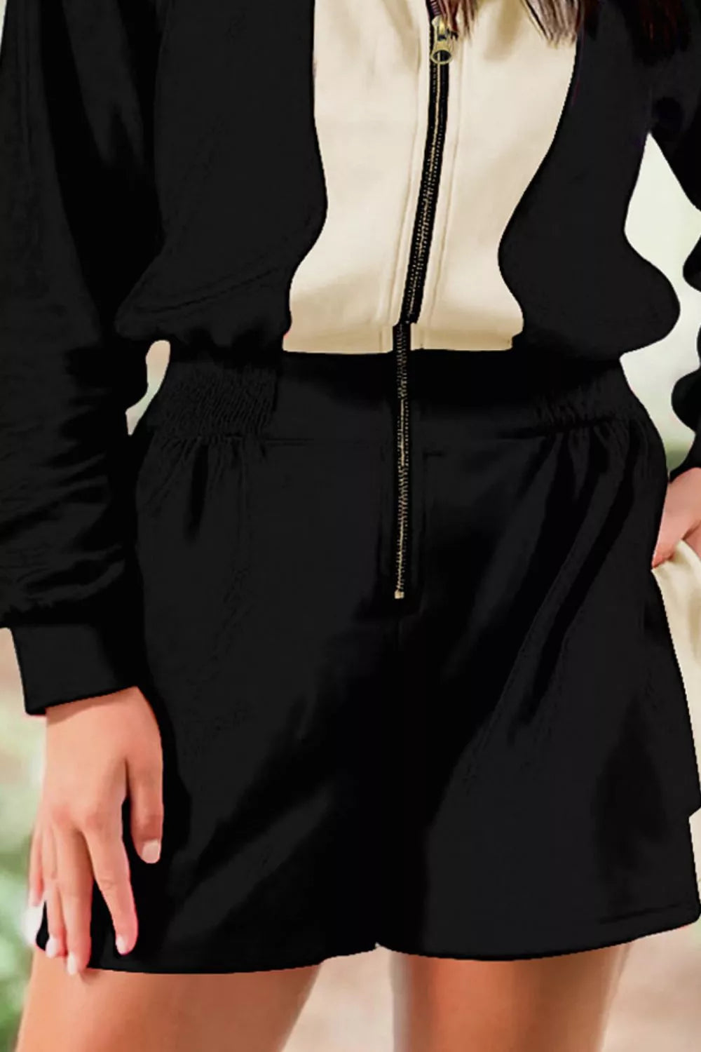 Two-Tone Zip-Up Romper