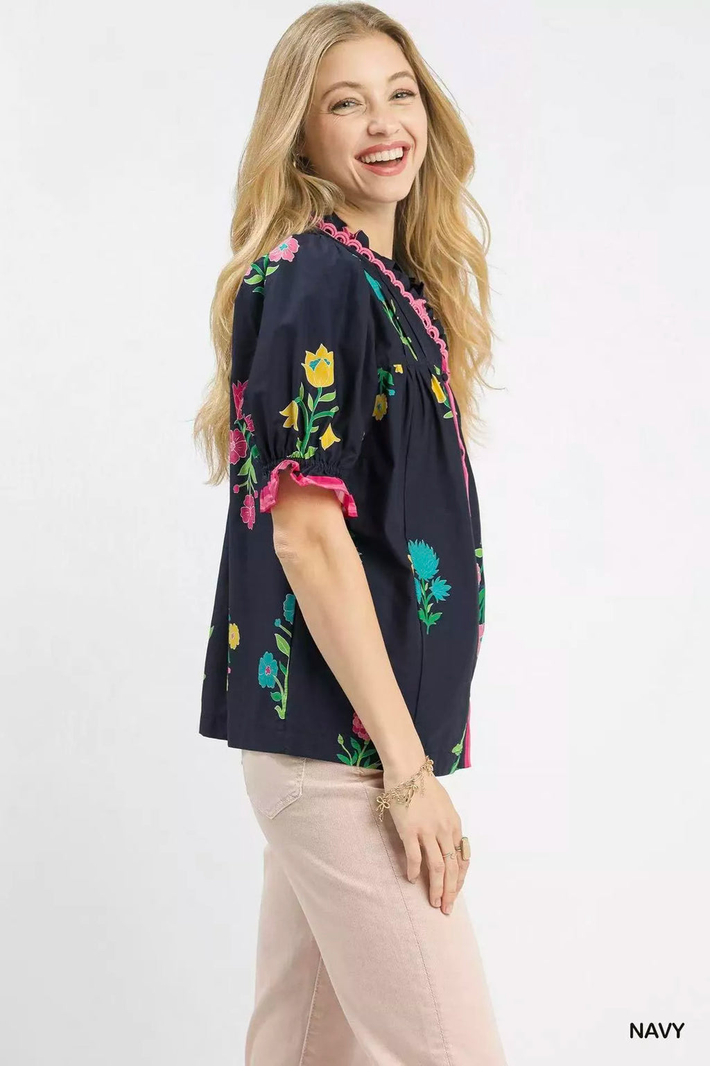 Umgee Petal Parade Print Button-Down Blouse