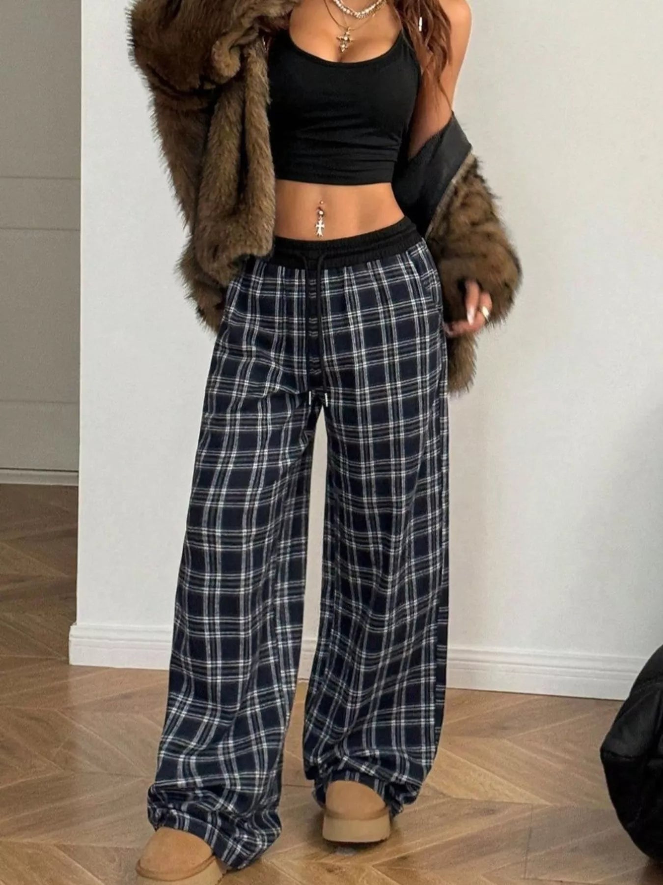 Relaxed Fit Plaid Pants