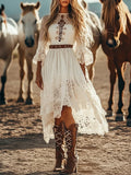 Lace Trimmed High-Low Dress