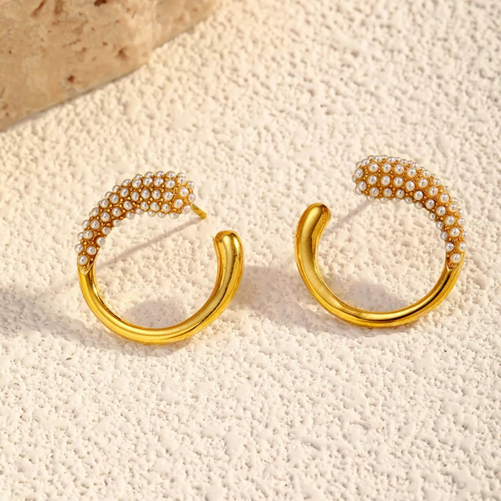 Pearl-Accented C-Hoop Earrings
