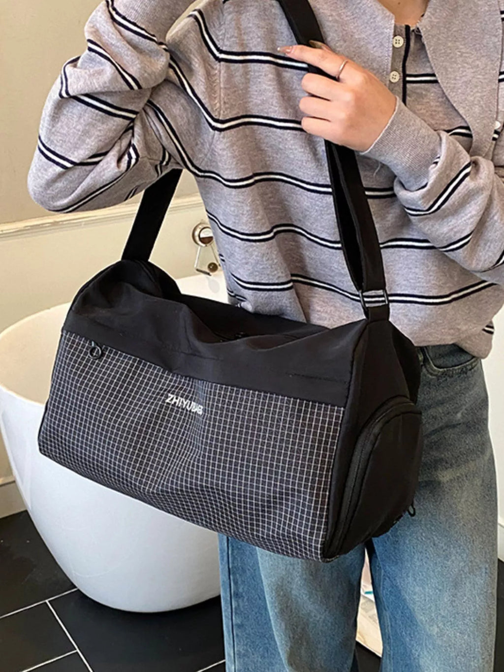 Plaid Oxford Cloth Travel Bag