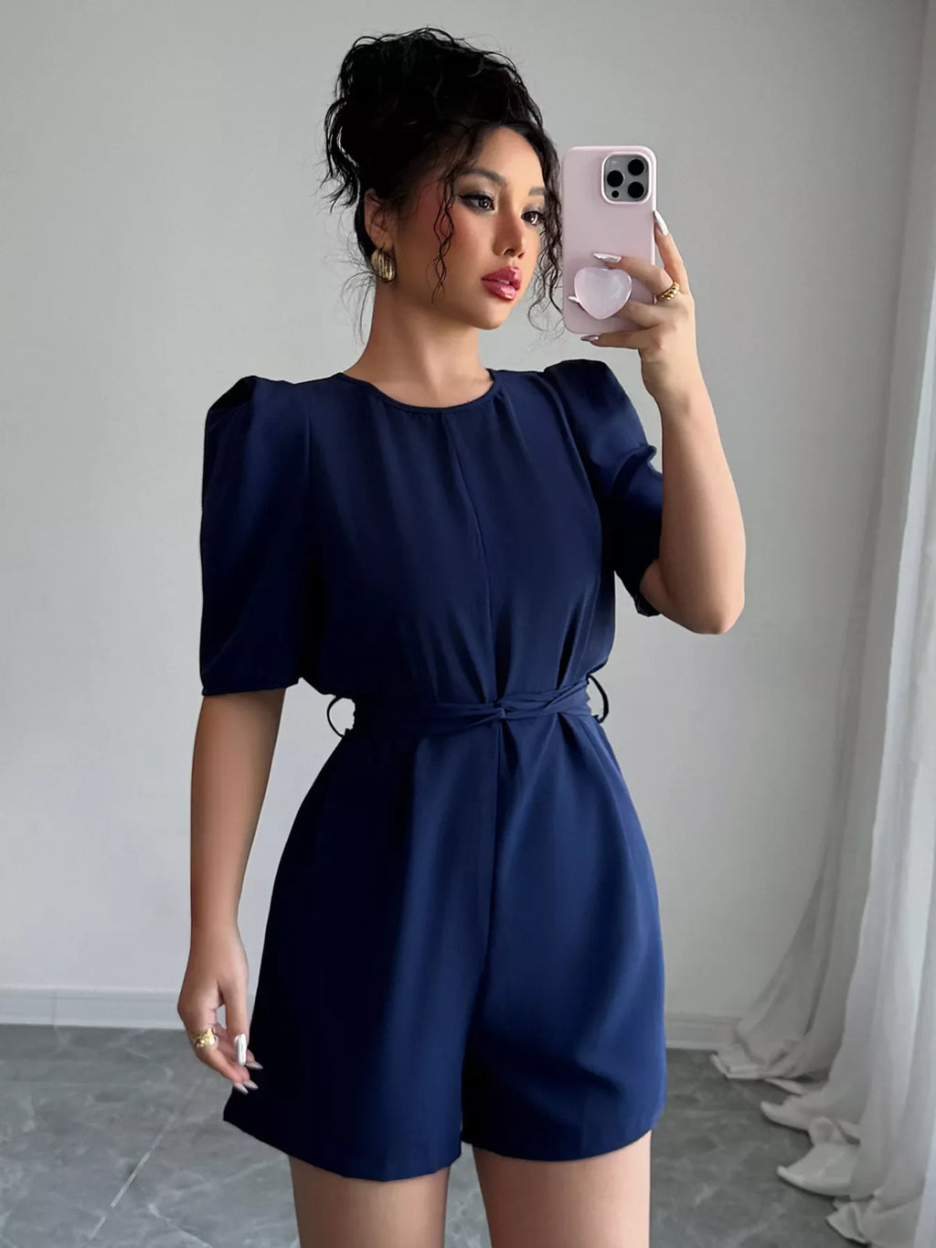 Tie Waist Short Sleeve Romper