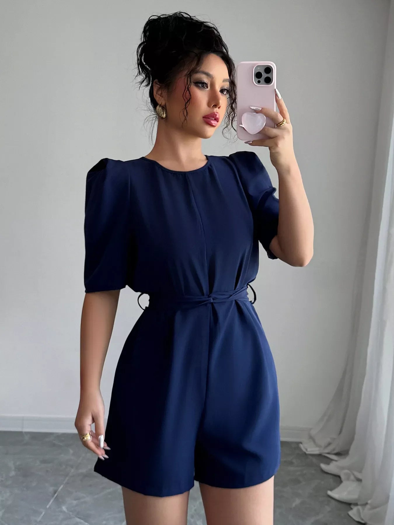 Tie Waist Short Sleeve Romper