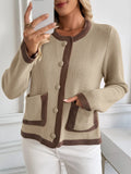 Button-Front Cardigan with Contrast Trim