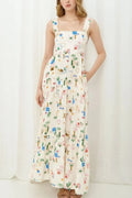 Printed Square Neck Wide Strap Maxi Dress