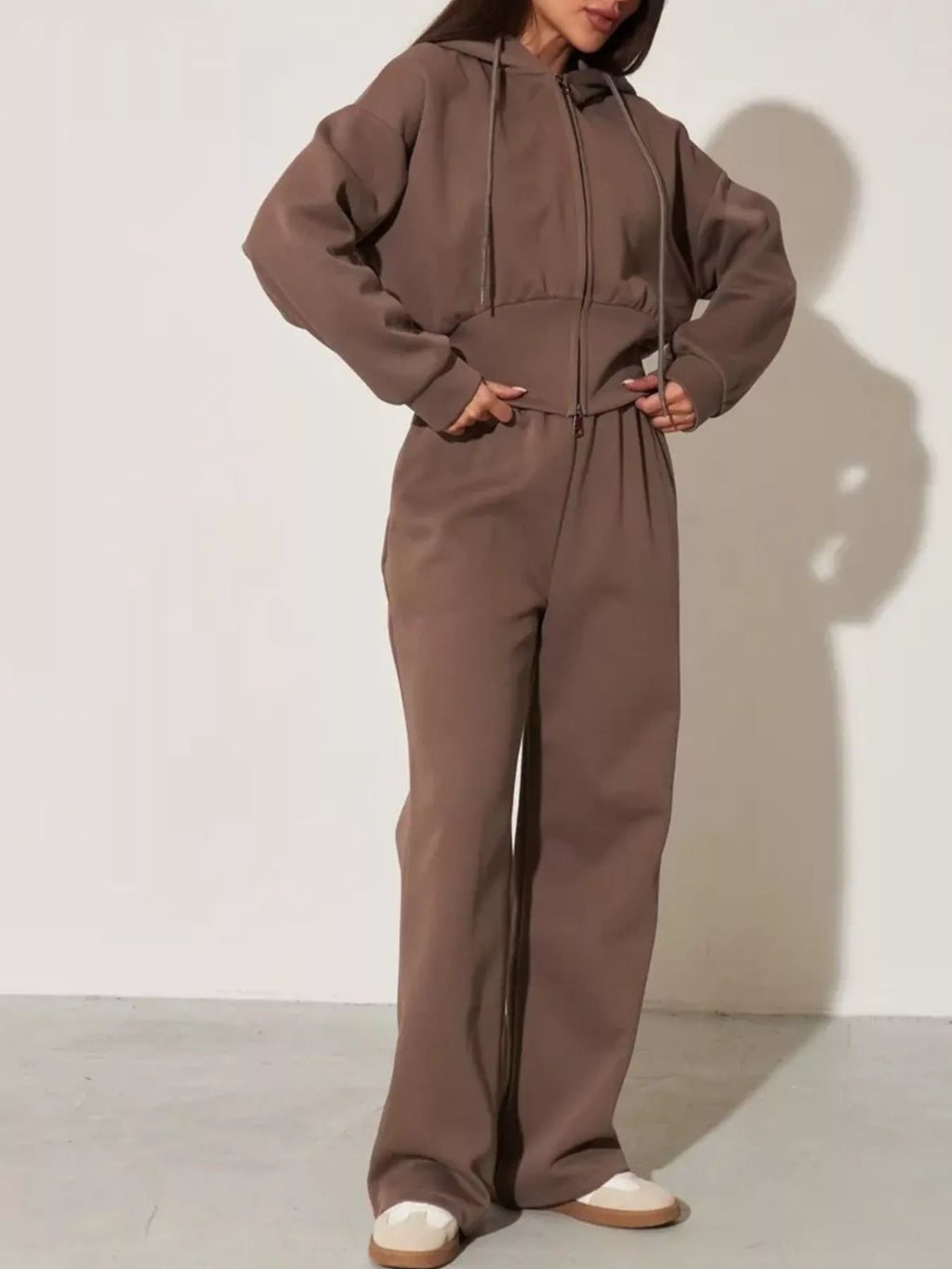 Zip-Up Hoodie and Wide-Leg Pants Set