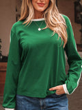 Striped Accent Contrast Crew Neck Long Sleeve T Shirt