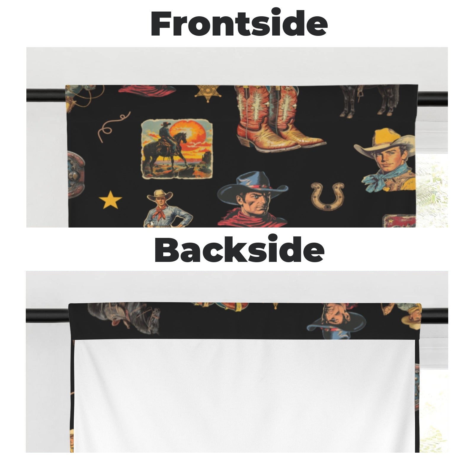 Baha Ranch Vintage Cowboy Collage Western Curtains 28" x 40" Made in America