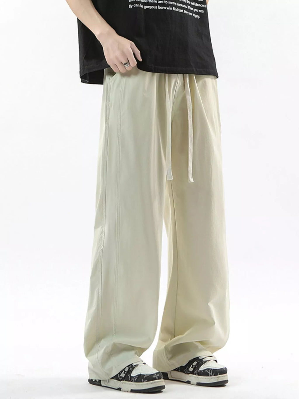 Men's Full Size Loose Fit Drawstring Wide Leg Pants Plus Size