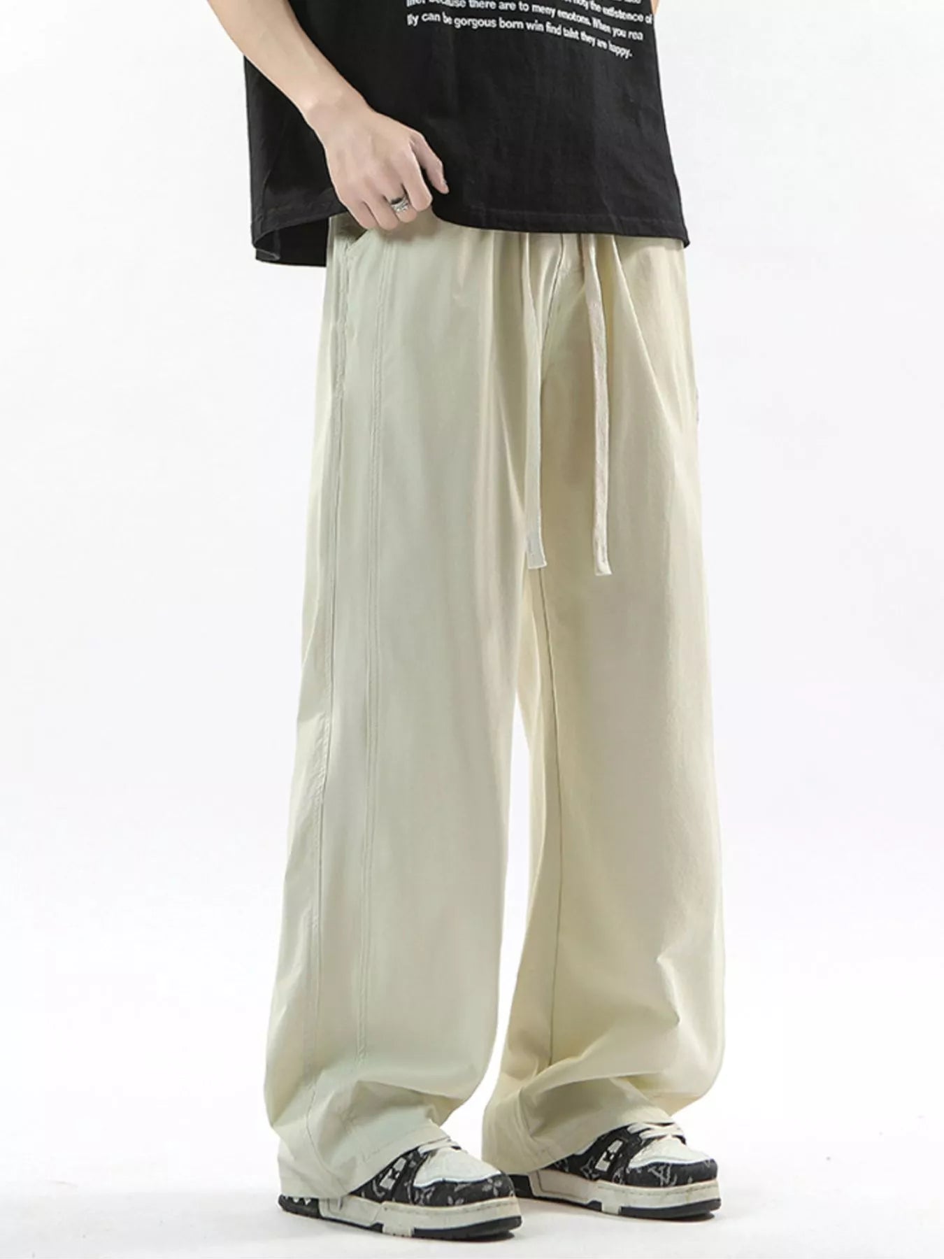 Men's Full Size Loose Fit Drawstring Wide Leg Pants Plus Size