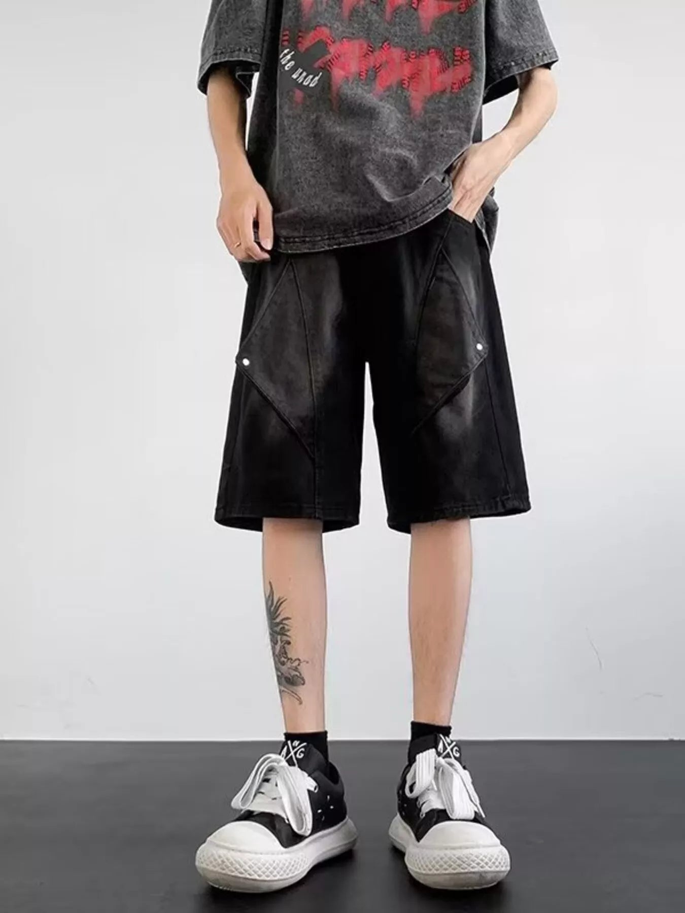 Men's Plus Size Wash Denim Shorts with Pockets