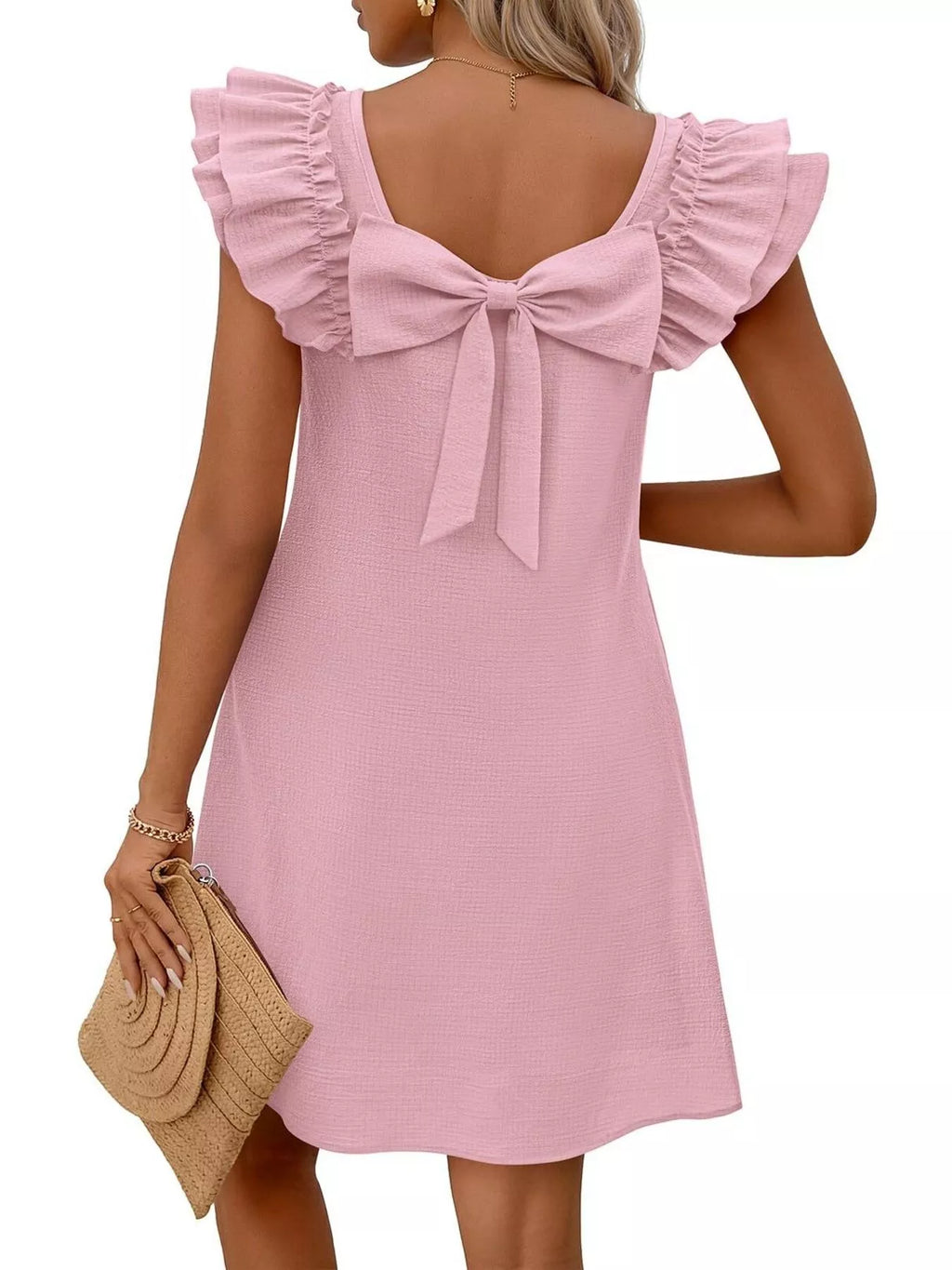 Ruffled Sleeve Square Neck Casual Dress