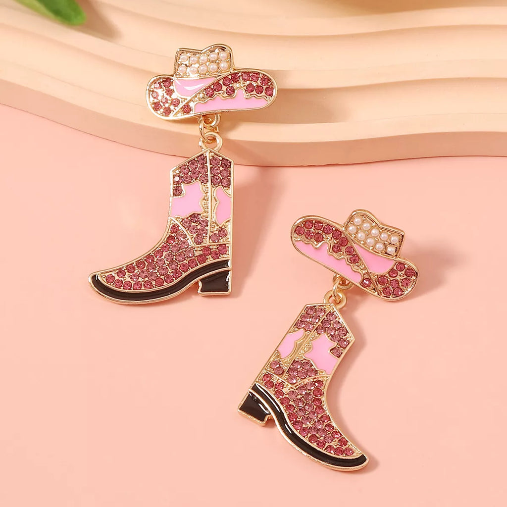 Rhinestone Boot Dangle Earrings