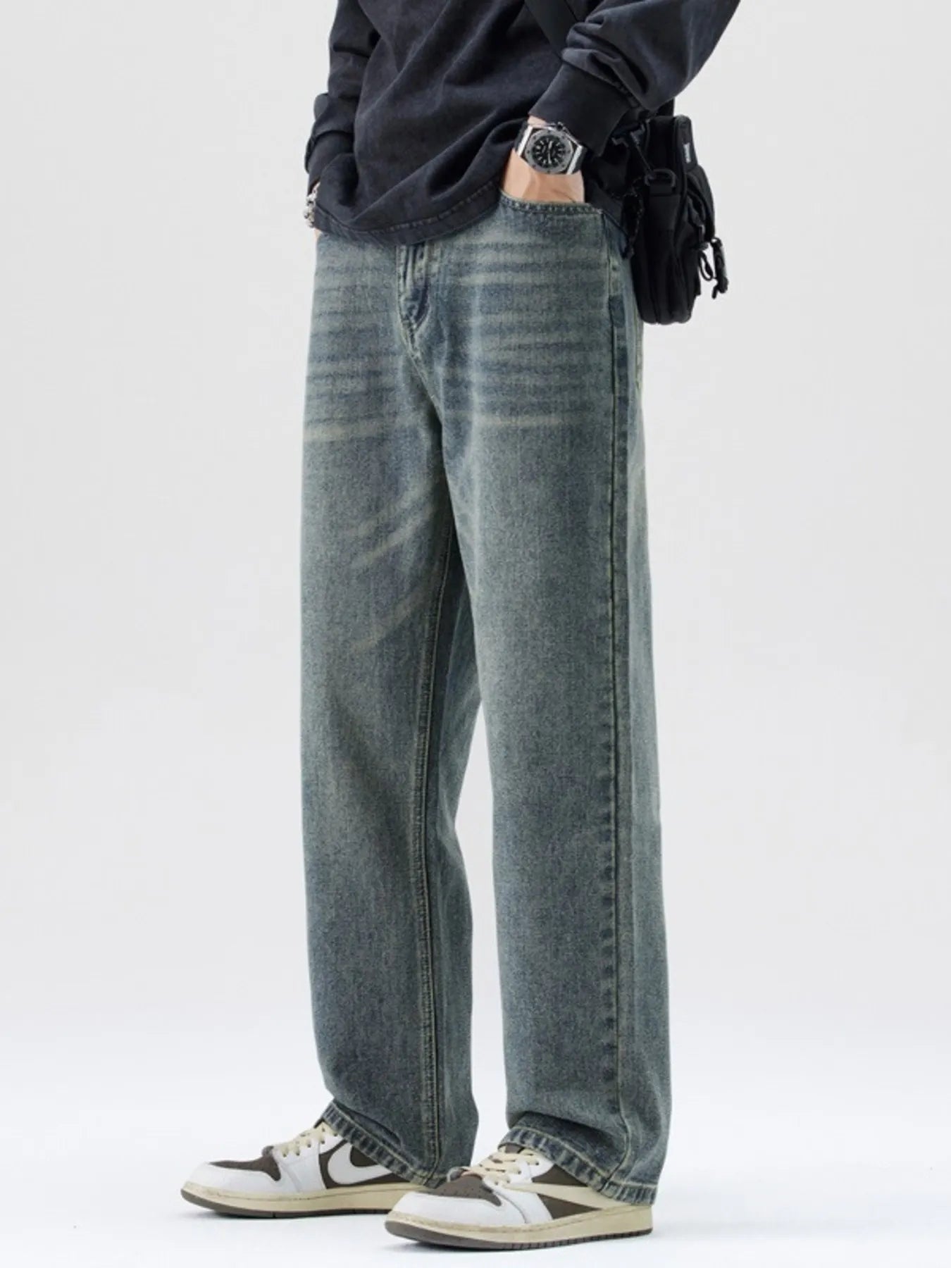 Men's Washed Wide Leg Jeans